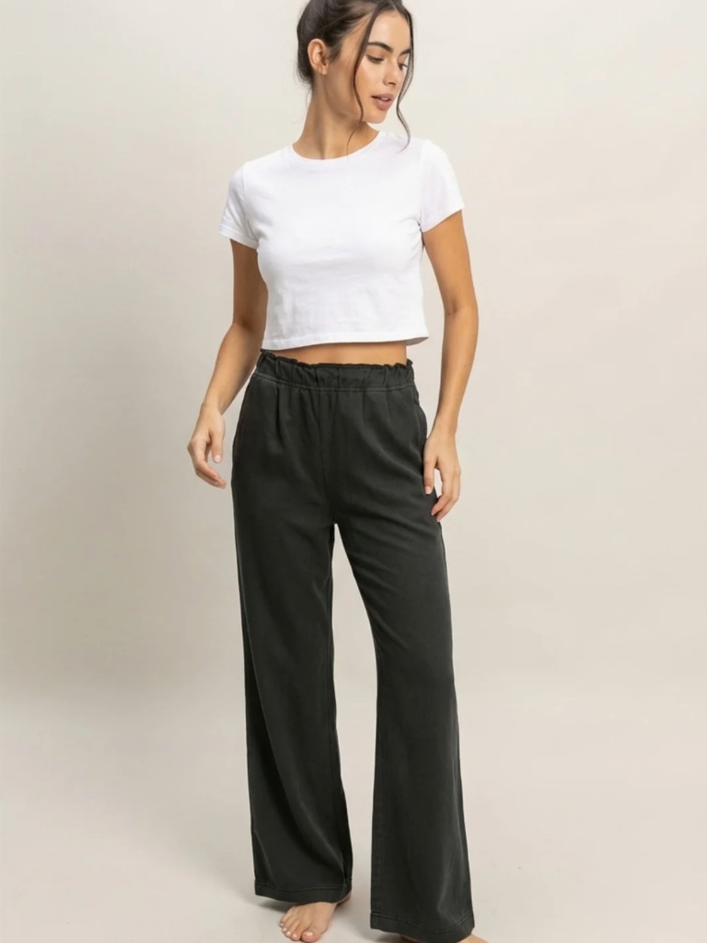 NEW Double Zero Black 100% Cotton Wide Leg Flare Pants – Medium